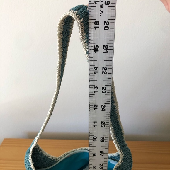 Liz Claiborne Teal and Ivory Small Handbag Purse Boho Minimalist Preppy - Picture 9 of 9